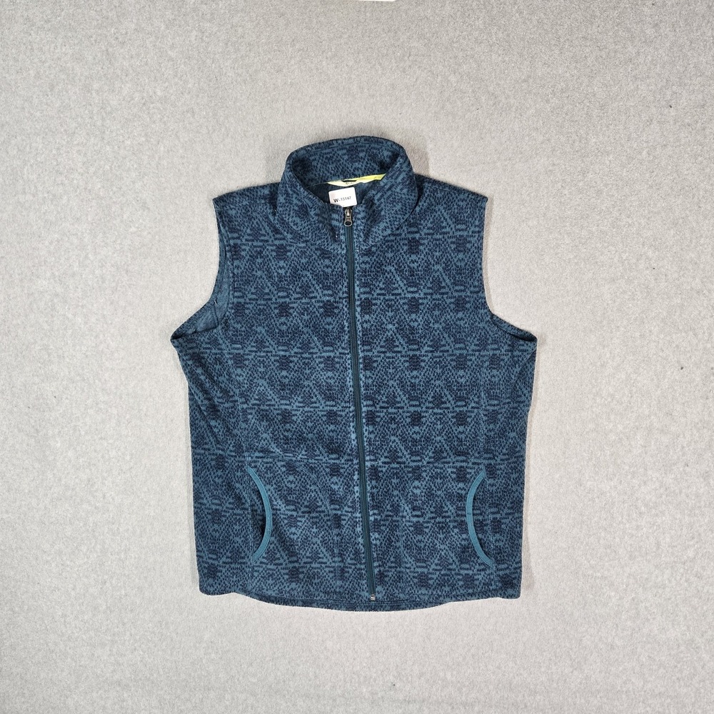 Woolrich Women Jacket L Blue Vest Geometric Fleece Activewear Full Zip Mock Neck
